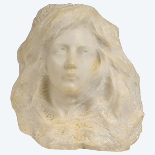 Scultura Testa di Giovane Donna Marmo di Carrara G. Verona Stile Liberty XIX Secolo