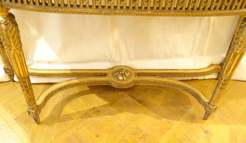 Console Louis XVI Demi-lune Bois Sculpté Doré Marbre Napoléon III XIXème