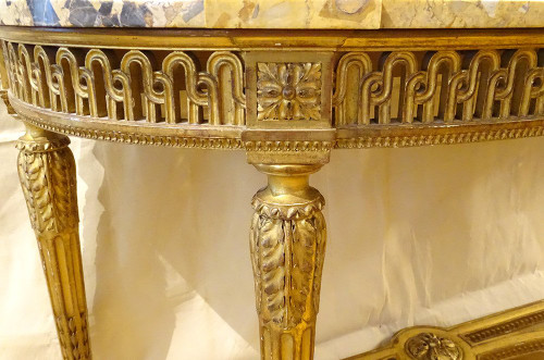 Console Louis XVI Demi-lune Bois Sculpté Doré Marbre Napoléon III XIXème