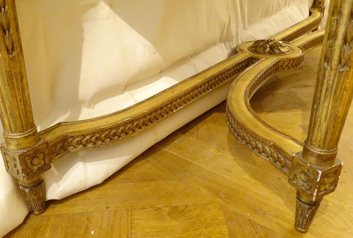Console Louis XVI Demi-lune Bois Sculpté Doré Marbre Napoléon III XIXème