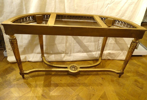 Console Louis XVI Demi-lune Bois Sculpté Doré Marbre Napoléon III XIXème