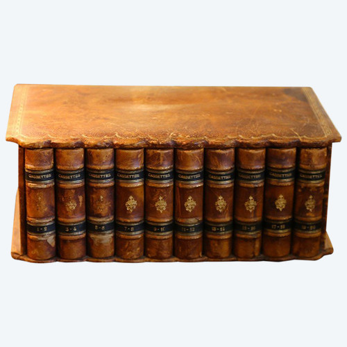 Cassette, Coffret De Bureau, Faux Livres, Cuir, XIXème