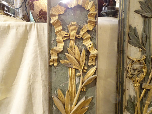 Morceaux Boiserie Décoration Retable Bois Peint Doré Calice Ostensoir 18è