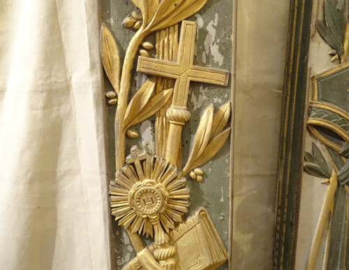 Morceaux Boiserie Décoration Retable Bois Peint Doré Calice Ostensoir 18è