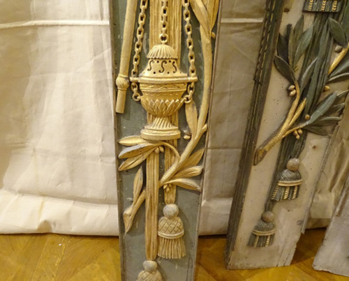 Morceaux Boiserie Décoration Retable Bois Peint Doré Calice Ostensoir 18è