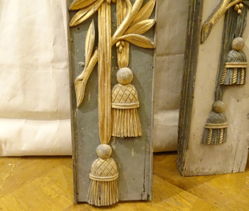 Morceaux Boiserie Décoration Retable Bois Peint Doré Calice Ostensoir 18è