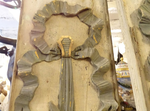 Morceaux Boiserie Décoration Retable Bois Peint Doré Calice Ostensoir 18è
