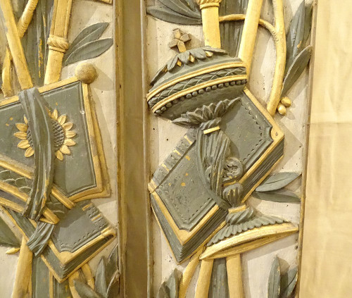 Morceaux Boiserie Décoration Retable Bois Peint Doré Calice Ostensoir 18è