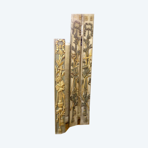 Morceaux Boiserie Décoration Retable Bois Peint Doré Calice Ostensoir 18è