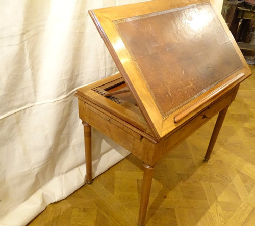 Table à La Tronchin Bureau d'Architecte Acajou Cuir Tiroir XIXème Siècle