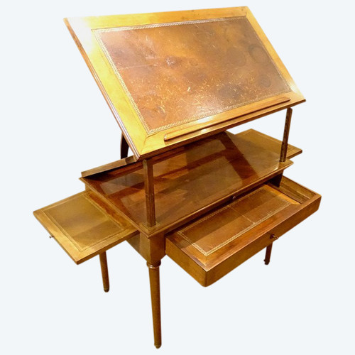 Table à La Tronchin Bureau d'Architecte Acajou Cuir Tiroir XIXème Siècle