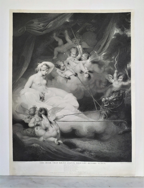 Mythological Etching Empire Period Engraving Venus And Adonis Old Print 19th c