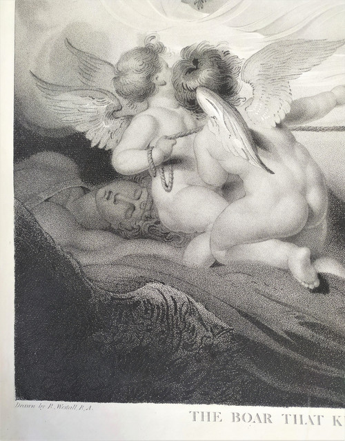 Mythological Etching Empire Period Engraving Venus And Adonis Old Print 19th c