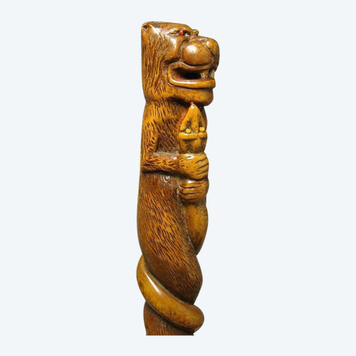 Bastone d'arte popolare in legno di bosso intagliato, XIX secolo. Isola Adamo.