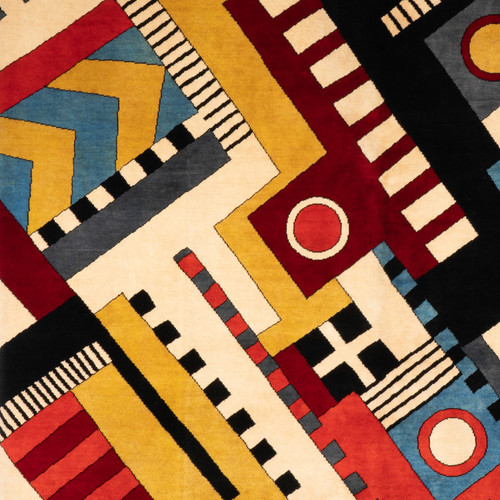 Carpet, or tapestry, with geometric patterns and wool. Contemporary work.