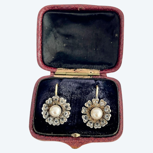 Orecchini Eglantines in oro con perle e diamanti