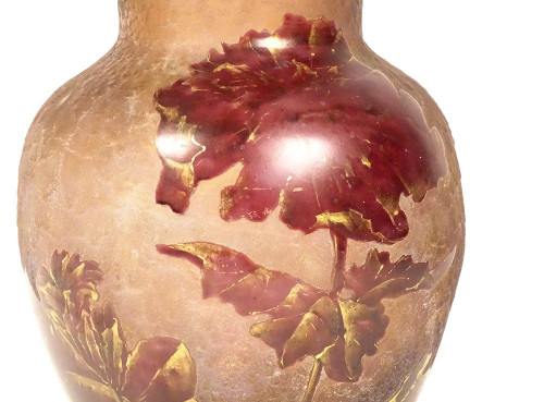 Vase Boule En Verre Givré Par Montjoye Legras,  Art Nouveau Début XXème Siècle