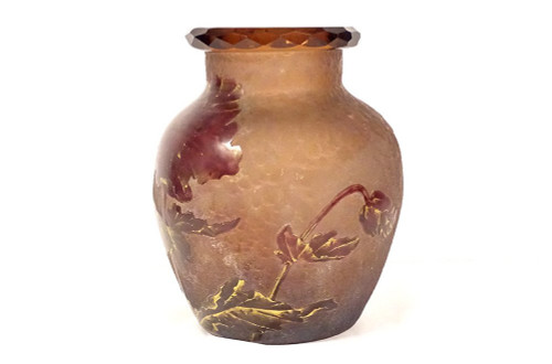 Vase Boule En Verre Givré Par Montjoye Legras,  Art Nouveau Début XXème Siècle