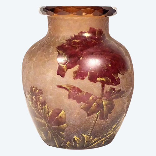 Vase Boule En Verre Givré Par Montjoye Legras,  Art Nouveau Début XXème Siècle