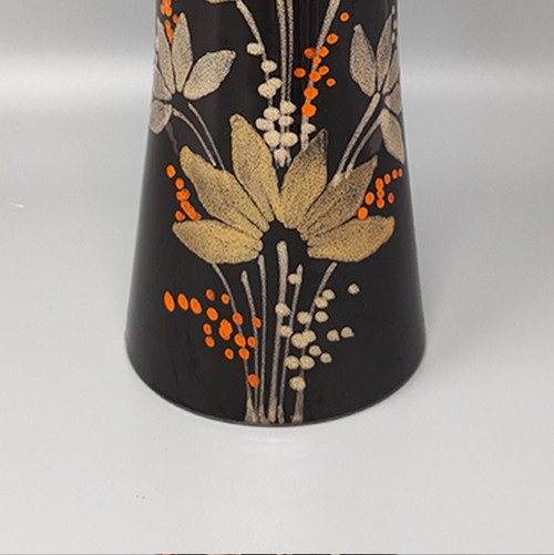 1970 Prächtige braune Keramikvase von SIC, handbemalt. Hergestellt in Italien