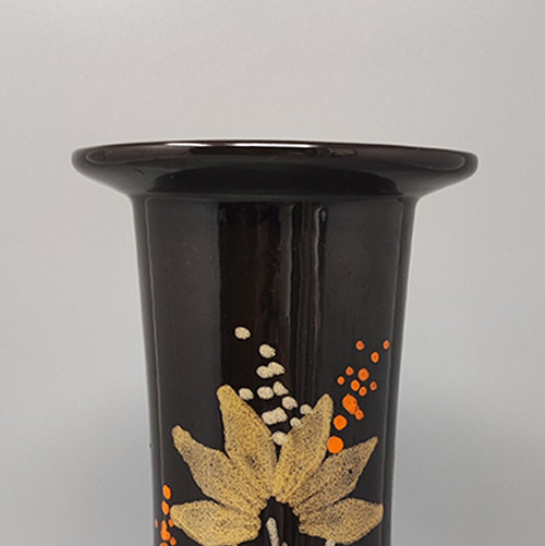 1970 Prächtige braune Keramikvase von SIC, handbemalt. Hergestellt in Italien