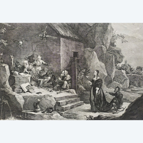 Gravure La Tentation De Saint-antoine Gravé Par Jacques Philippe Le Bas 