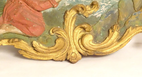 Polychrom geschnitzte Holztafel Christus am Ölberg aus dem 17. Jahrhundert