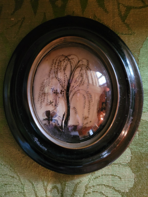 Cadre à décor en cheveux, époque XIXe siècle