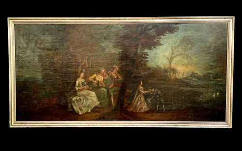 TABLEAU / HUILE SUR TOILE / ECOLE FRANÇAISE DU XIXe " SCENE PASTORALE " ENCADRÉE