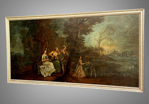 TABLEAU / HUILE SUR TOILE / ECOLE FRANÇAISE DU XIXe " SCENE PASTORALE " ENCADRÉE