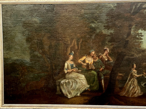 TABLEAU / HUILE SUR TOILE / ECOLE FRANÇAISE DU XIXe " SCENE PASTORALE " ENCADRÉE