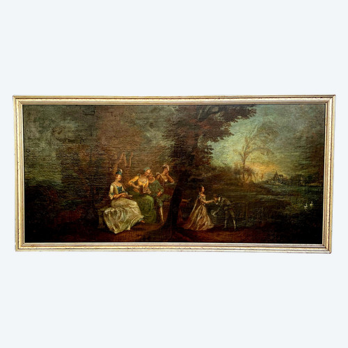 DIPINTO / OLIO SU TELA / SCUOLA FRANCESE DEL XIX SECOLO “SCENA PASTORALE” CON CORNICE