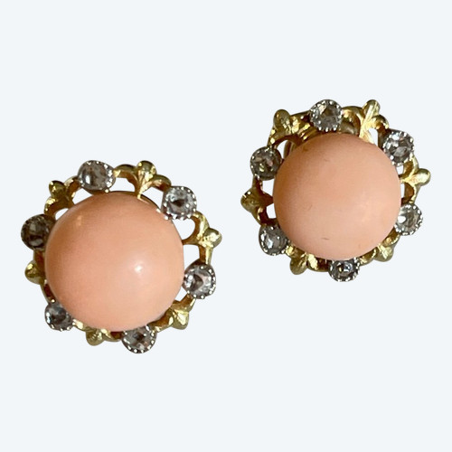 Orecchini In Oro, Corallo E Diamanti