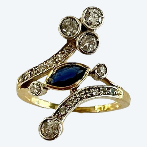 Anello Belle Epoque con zaffiro e diamanti
