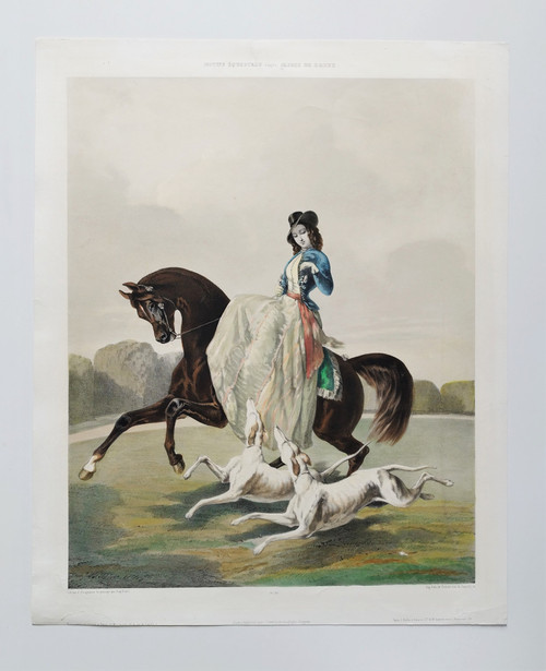 Alfred De Dreux Amazone Et Deux Lévriers Lithographie XIXe Par Z.Gingembre