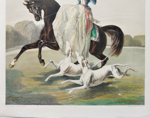 Alfred De Dreux Amazone Et Deux Lévriers Lithographie XIXe Par Z.Gingembre