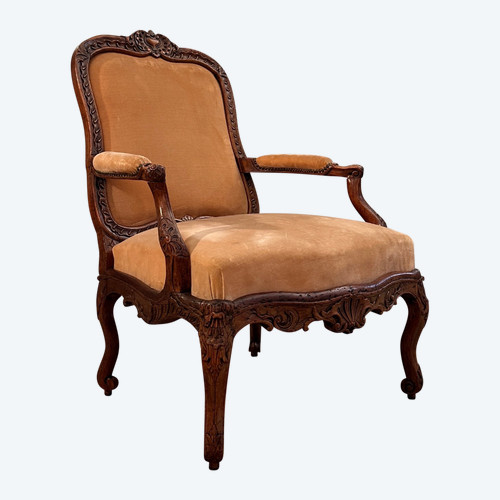 Importante Poltrona Con Struttura In Noce, Periodo Reggenza 1720 Circa