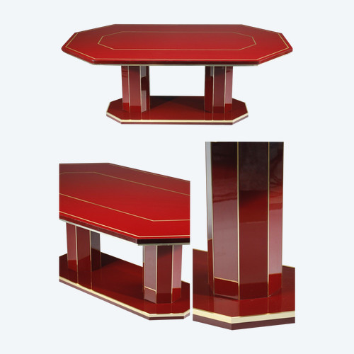 DINING TABLE IN LACQUERED WOOD AND GILDED BRASS DESIGNED BY PACO RABANNE