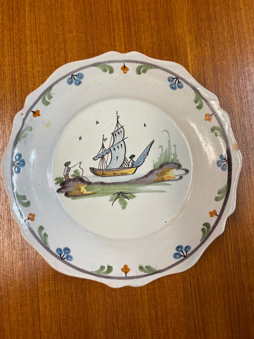 Nevers - Marine De Loire Earthenware Plate 18th Century