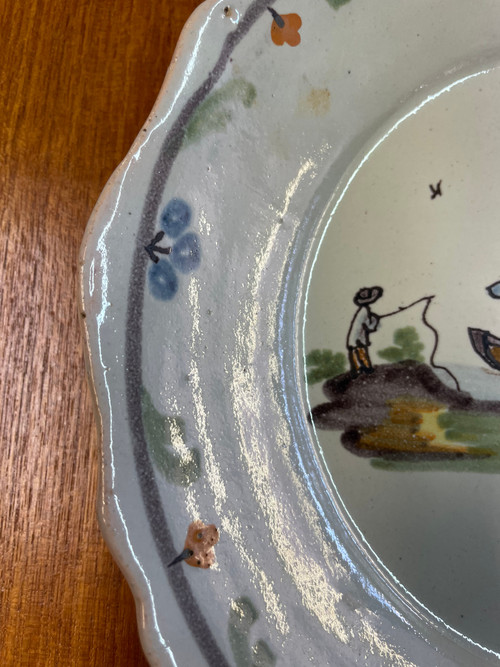 Nevers - Marine De Loire Earthenware Plate 18th Century
