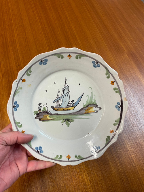 Nevers - Marine De Loire Earthenware Plate 18th Century