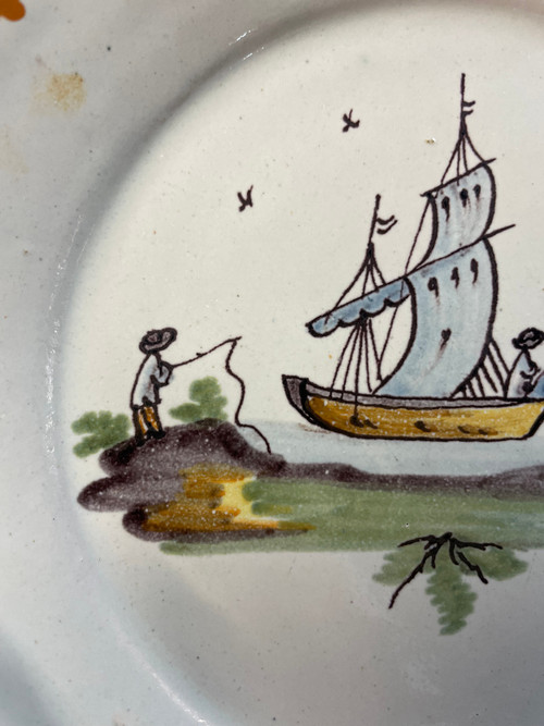 Nevers - Marine De Loire Earthenware Plate 18th Century