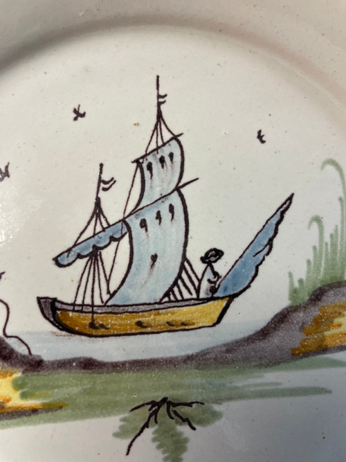 Nevers - Marine De Loire Earthenware Plate 18th Century