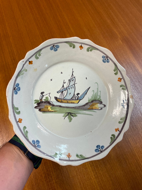 Nevers - Marine De Loire Earthenware Plate 18th Century