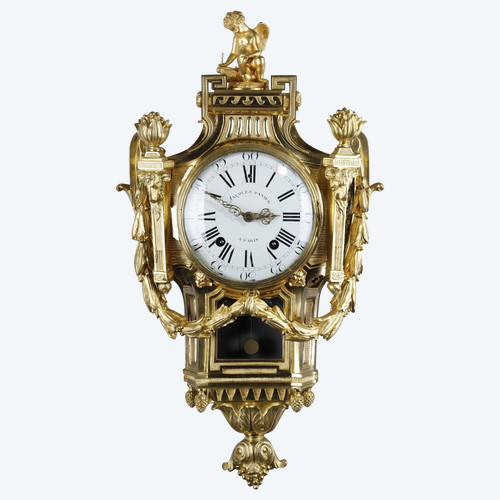 Cartel d'applique en bronze et laiton doré, d'époque Louis XVI, par J.PANIER, XVIIIe siècle