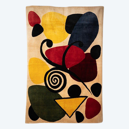 According to Alexandre Calder. Abstract woolen rug or tapestry. Contemporary work.