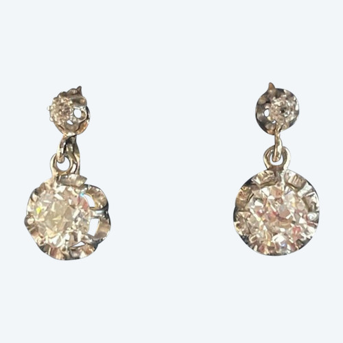 Paire De Dormeuses En Or Et Diamants