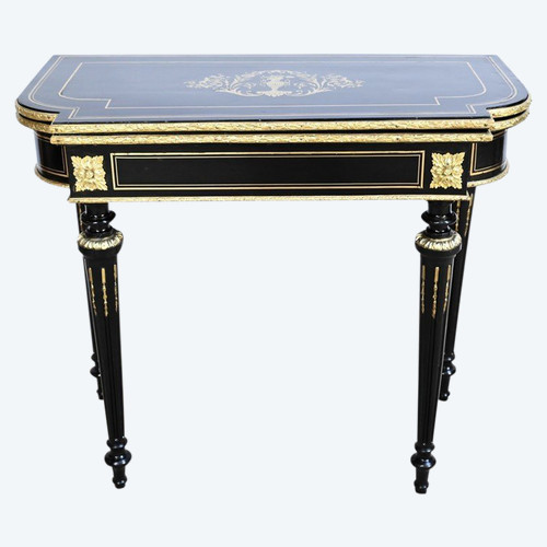 Console Table de Jeux en Bois Noirci, époque Napoléon III – Milieu XIXe