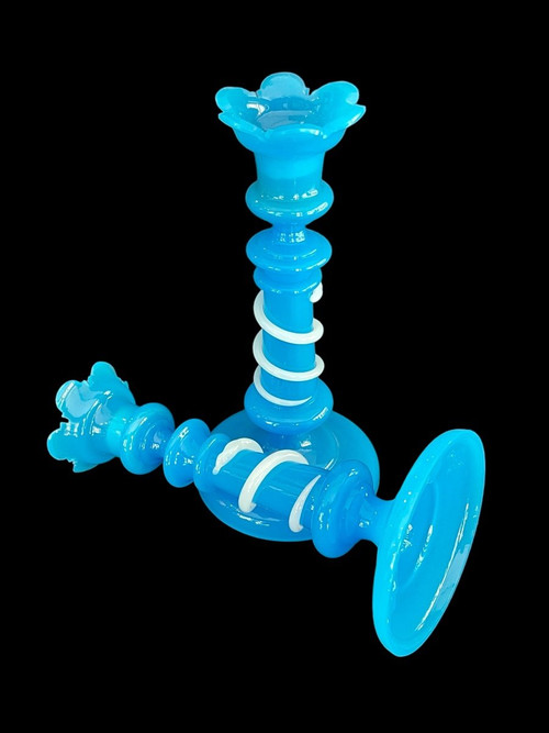 Paire De Bougeoirs En Opaline bleue