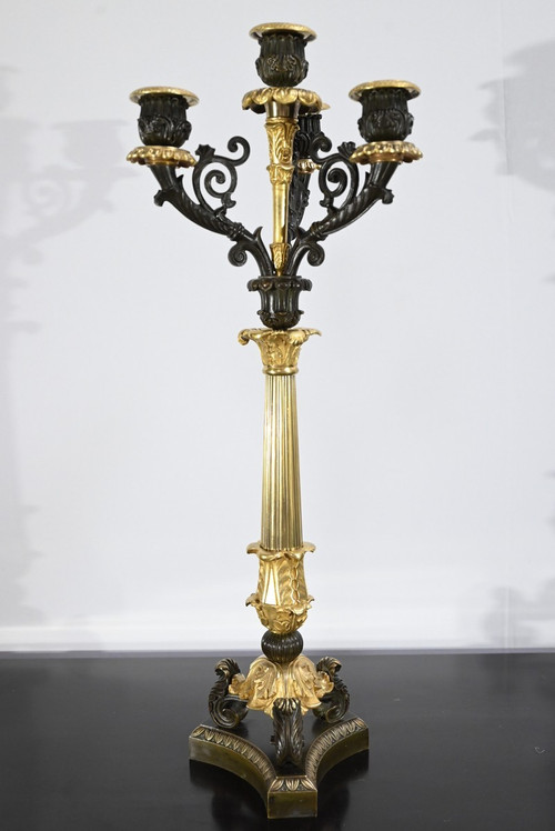 Coppia di Candelieri in Bronzo con Doppia Patina, Epoca Restauro – Inizio XIX Secolo